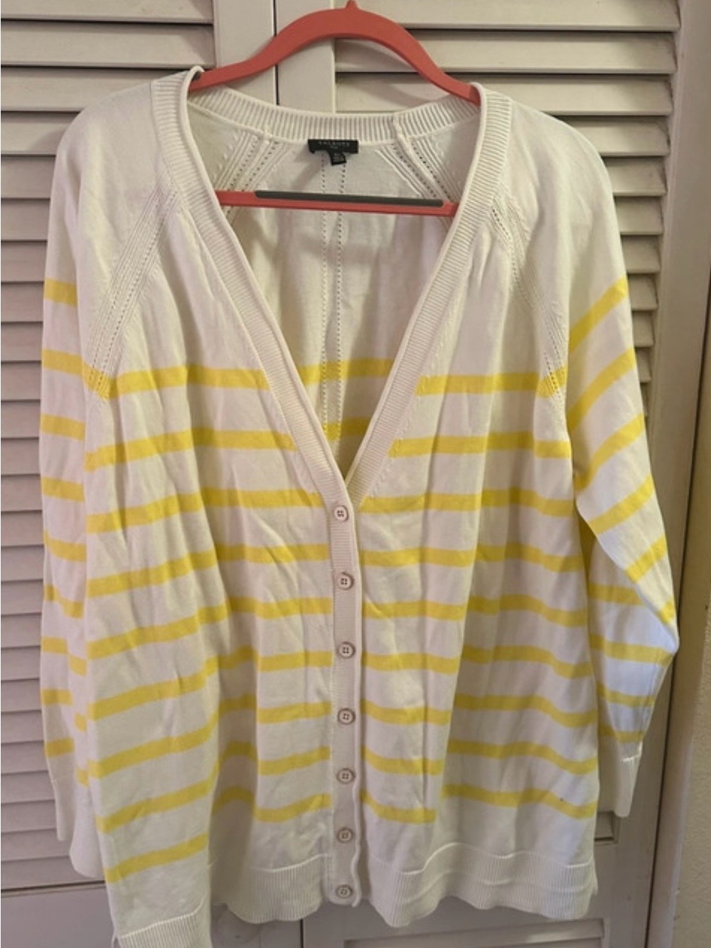 Talbots White and Yellow Striped Button-Front Cardigan